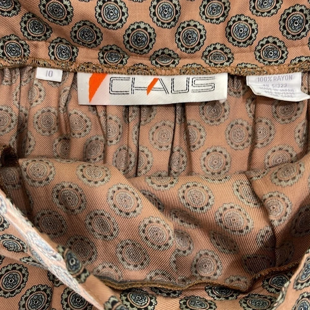 Vintage Chaus Medallion Print Pleated Midi Skirt SZ 10